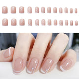 Lianfudai 24Pcs nail art fake nails French microd rilling simple Full Seamless Removable False Nail Ballerina Press On Nails Art Tips Set