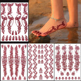 Lianfudai Brown Henna Tattoo Stickers for Foot Hand Flower Fake Tattoo for Women Waterproof Temporary Tattoos for Wedding Party Festival