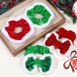 Lianfudai Christmas Bow Hair Rope Red Winter Plush Hair Tie Large Cute Ponytail Holder Headwear Christmas Scrunchies Christmas Gifts