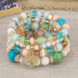 Lianfudai Ethnic Bohemian Multicolor Crystal Beads Strand Bracelets Women Men Heart Tree Of Life Charm Bracelet Pulseira Feminina