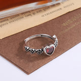 Lianfudai  Silver Rings For Women Men Red Heart Simple Trendy Retro Adjustable Anillos Party Gifts Fine Accessories