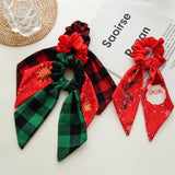 Lianfudai Ponytail Ribbon Hair Tie Santa Claus Elastic Hair Band Christmas Style Plaid Scrunchies Simple Fashion DIY Hair Accessories