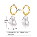 Lianfudai Pearl Earrings, Simulated Pearl Huggie Hoop Earrings, Chunky Irregular Statement Pearl Earrings for Men Women