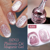 Lianfudai 7ML Rose Gold Foils Effect Platinum Cat Magnetic Gel Nail Polish Silver Moonlight for Fall Winter Manicure Nail Art Gel