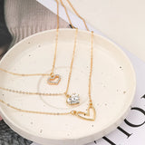 Lianfudai Crystal Zircon Heart Star Charm Layered Pendant Necklace Set for Women Charms Fashion Square Rhinestone Female Vintage Jewelry