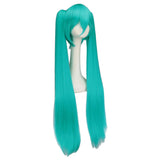 Lianfudai W Synthetic Hair Miku Cosplay Long Wig Green Heat Resistant Party Wigs with 2 Clip Ponytails Wigs