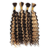 Lianfudai Human Braiding Hair 1 Bundle 20 Inch Human Hair Bundles for Braiding Highlight P4/27 Color Deep Wave Bulk Human Hair Bundles