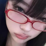 Lianfudai Y2K Retro Red Green Square Frame Glass Eyewear Women Anti-blue Light Goggles Eyeglasses Harajuku Reading Spectacle Eyewears