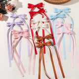 Lianfudai 2pcs Ins Style Ribbon Bow Headband Long Tassel Hair Clip Women's Hair Accessories Girls Christmas Party Hair Accessories