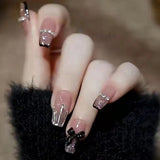 Lianfudai 24P Fashion Fake Nails With Design Leopard Full Cover False Nails Tips Black Brown Stiletto Press On French Artificial Nail Glue