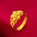 Lianfudai Ethiopia Dubai Flower Gold Color Arab Rings Resizable For Women Wedding Jewelry African Party Gift Nigerian Jewellery