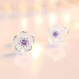 Lianfudai Real 925 Sterling Silver Crystal Jewelry New Flower Stud Earrings For Women XY0202