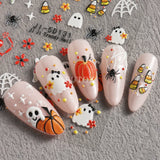 Lianfudai 5D Ghost Halloween Nail Art Stickers Cartoon Pumpkins Skulls Flowers Nail Decals Y2K Halloween Self-Adhesive Manicure Deco JI-5D