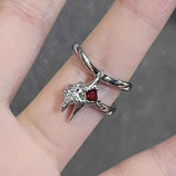 Lianfudai Irregular Red Crystal Glass Heart Aesthetic Rings for Women Y2K Gothic Animal Spider Ring Creative Grunge Jewelry Accessories