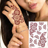 Lianfudai Brown Henna Tattoos for Women Waterproof Temporary Tattoo Stickers  for Hand Flower Fake Tattoo for Wedding Festival Body Art