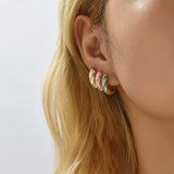 Lianfudai Trendy Pink Enamel Zircon Earrings Colorful Crystal Round Circle Hoop Earring Women Stainless Steel Jewelry Femmes Bijoux