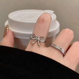 Lianfudai Kpop Y2K Cute Goth Bowknot Ring Punk Vintage Heart Irregular Geometry Rings For Women Girls Grunge 2000s EMO Jewelry Accessories