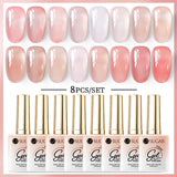 Lianfudai 15ml Jelly Nude Pink Gel Nail Polish Set Milky White Sheer Crystal Natural Translucent Soak Off Gel Polish 8/6/4PCS Kit