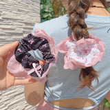 Lianfudai 1/2Pcs Sweet Bowknot Hair Scrunchies Soft Cloth Pink Lace Edge High Elastic Y2K Women Ponytail Holder Hair Ring Girls Headwear