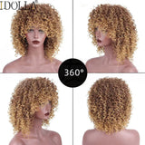 Lianfudai Short Curly Blonde Wig Synthetic Afro Kinky Curly Wig With Bangs For Black Women Natural Ombre Blonde Cosplay Wig