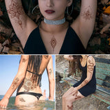 Lianfudai Brown Henna Lace Temporary Tattoo Sticker Butterfly Mehndi Flower Fake Tattoo for Women Feather Flora Sexy Henna Design Stickers