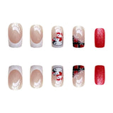 Lianfudai 24pcs/set short fake nails for Christmas french square tips with snowflakes snowman penguin faux ongles press on false nails