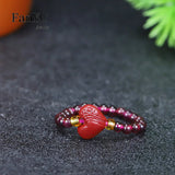 Lianfudai Natural Vermilion Garnet Beaded Rose Ring Purple Gold Sand Love Buddha Head Ring Fashion Jewelry Gift for Women