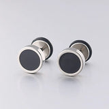 Lianfudai Men's Earings Titanium Steel Round Black Oil Drip Stud Earrings For Men Korean Fashion Stainless Steel Punk Jewelry Accessories