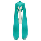 Lianfudai W Synthetic Hair Miku Cosplay Long Wig Green Heat Resistant Party Wigs with 2 Clip Ponytails Wigs