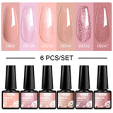 Lianfudai 6PCS/Set Nude Color Gel Nail Polish Set 150 Colors Glitter Semi Permanent UV Led Gel Varnish Soak Off Nail Gel Art Design