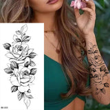 Lianfudai Sketch Flowers Sketch Tattoo Rose Blossoms Black and White Flowers Temporary Tattoos Sticker size: