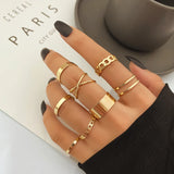 Lianfudai Bohemian Cross Wide Rings Set For Women Girls Simple Chain Finger Tail Rings New Bijoux Jewelry Gifts Ring Female