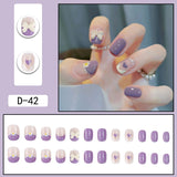 Lianfudai 24pcs French Point Diamond Fake Nails Wearing Artificial Square Head Press On Acrylic Nail Art Pearl Patch Almond False Nails