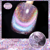 Lianfudai 10ml Double Light Reflective Glass Cat Magnetic Gel Sparkling Rainbow Color Gel Nail Polish Varnis Semi Permanent