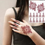 Lianfudai Maroon Henna Tattoo Stickers for Hand Foot Flower Temporary Tattoos for Wedding Party Brown Fake Tattoo for Women Body Art