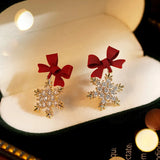 Lianfudai New Red Bow Knot Snowflakes Drop Earring for Women Christmas Santa Claus Snowman Earrings Girls Xmas Jewelry Gifts