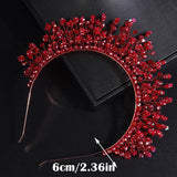 Lianfudai Trendy Red Crystal Bridal Crown Wedding Hair Accessories for Woemn Headdress Party Jewelry Bride Headpiece Tiara Bridal Headwear