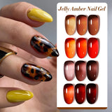 Lianfudai 7ml Translucent Jelly Amber Gel Nail Polish Brown Coloured Varnish Gel Long Lasting Semi Permanent UV Nail Art Manicure