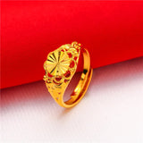 Lianfudai Ethiopia Dubai Flower Gold Color Arab Rings Resizable For Women Wedding Jewelry African Party Gift Nigerian Jewellery