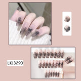 Lianfudai 24PcsSet Wearable Press On Nail Art Full Cover Manicure Ballet Cute Nails False Removable Fake Nails With Glue Short Square Head