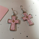 Lianfudai Goth Harajuku Vintage Aesthetic Pink Cross Crystal Star Heart Pendant Earring For Girl Y2K Grunge 2000s EMO Jewelry Accessories