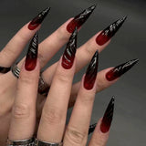 Lianfudai 24Pcs Halloween Blood Press on Nails Set Long Coffin Glossy Acrylic Nail Tips Full Cover Ballerina False Nails for Women&Girls