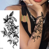 Lianfudai Sketch Flowers Sketch Tattoo Rose Blossoms Black and White Flowers Temporary Tattoos Sticker size: