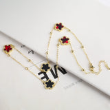 Lianfudai New Sweater Chain Five Point Star Creative Plant Plum Blossom Jewelry Set Shell Simple Bracelet/Necklace/Earrings Women's Clover