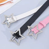 Lianfudai Y2K Belts for Women Spice Girls Pink Black White Belt Denim Star PU Leather Rhinestones Belt Ins Sweet Cool Corset Jeans Belts