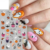 Lianfudai Pink Pumpkin Nail Art Stickers Halloween Decoration Bat Ghost Design Black Cat Skull Nail Sliders Charms Manicure Decal NLLS-J82