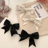 Lianfudai 2pcs Satin Bow Hair Clips for JK Girls Kawii Barrettes Cute Hair Accessoires Kids Black White Ribbon Woman Hairpins Hairgrip