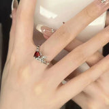 Lianfudai Kpop Fashion Punk Red Crystal Heart Irregular Open Metal Rings Women Vintage Grunge Aesthetic EMO Y2K Jewelry Accessories