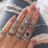 Lianfudai Fashion Cutout Moon Snake Vintage Turquoise Charm Ring New Jewelry for Party Trendy Flower Crystal Geometric Set Rings for Women