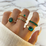 Lianfudai New Fashion Trend Unique Design Light Luxury Retro Blue Crystal Ring 5 Pieces Ring Female Jewelry Party Premium Gift Wholesale